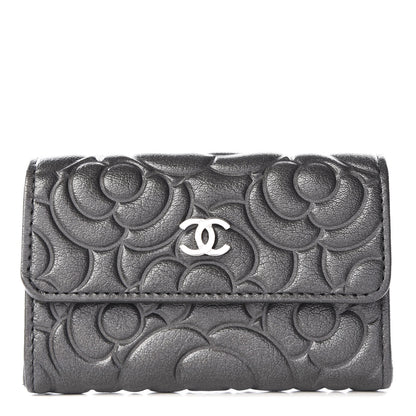 Chanel Goatskin Camellia Embossed Flap Card Holder Wallet Grey 1 of 11