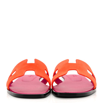 Hermes Suede Goatskin Oran Sandals 40 Orange Synthetique 2 of 9