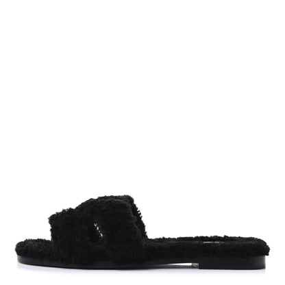 Hermes Woolskin Oran Sandals 37 Black 1 of 8