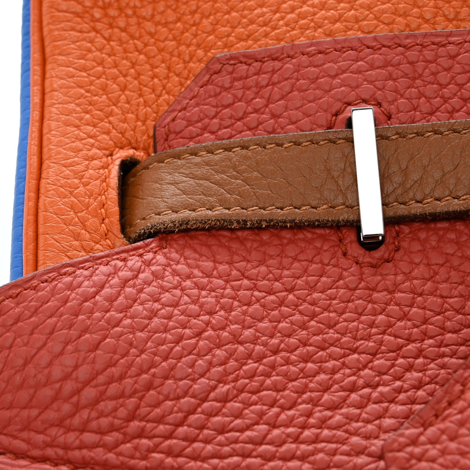 Hermes Taurillon Clemence Arlequin Birkin 35 Orange Sanguine Gold Bleu Lin Bleu Hydra Etain 12 of 14