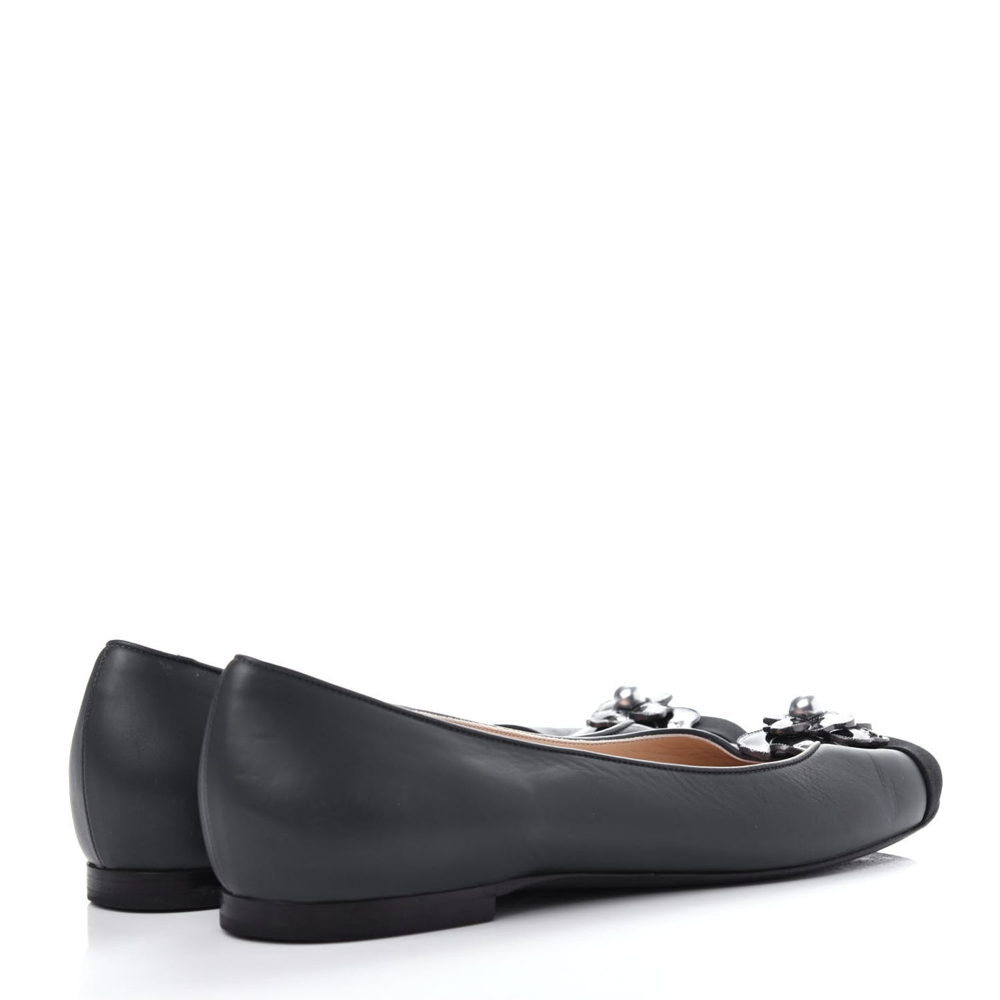 Lambskin Grosgrain Camellia Ballerina Flats 39.5 Black