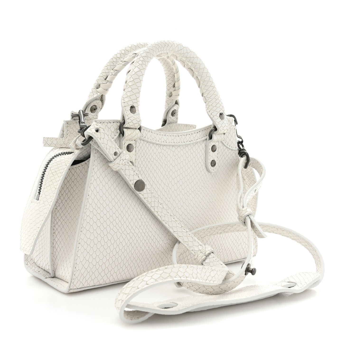 Grained Calfskin Snake Effect Silver Hardware Mini Neo Classic City White