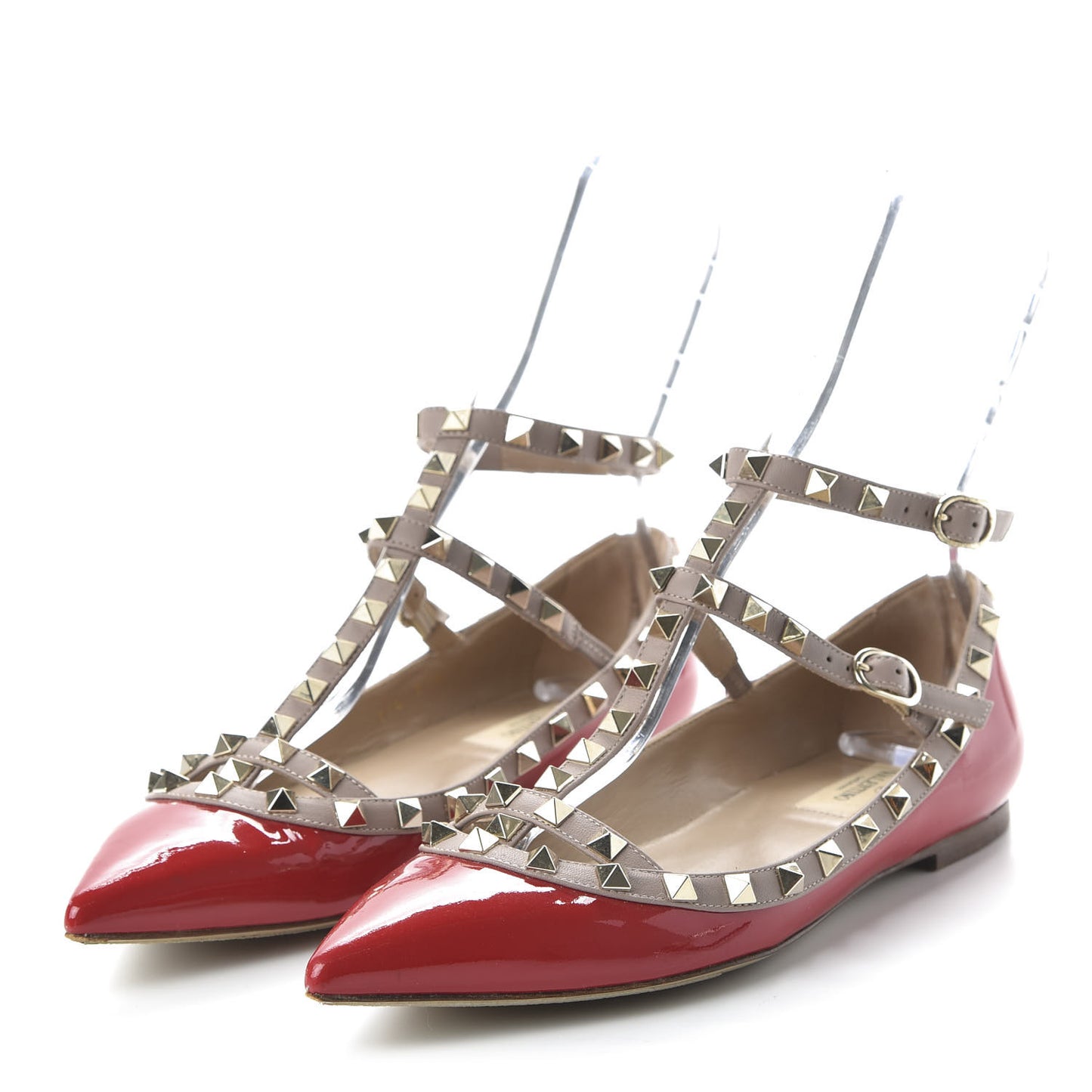 Patent Nappa Rockstud Cage Ballerina Flats 38.5 Rosso Valentino Poudre