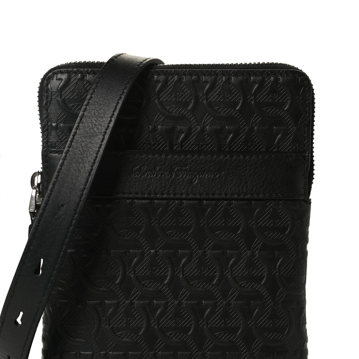 Calfskin Gancini Embossed Travel Pouch Black