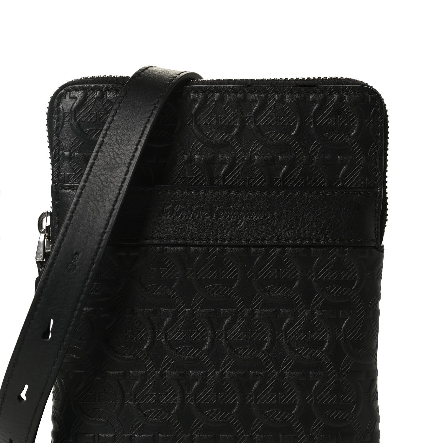 Salvatore Ferragamo Calfskin Gancini Embossed Travel Pouch Black 8 of 12