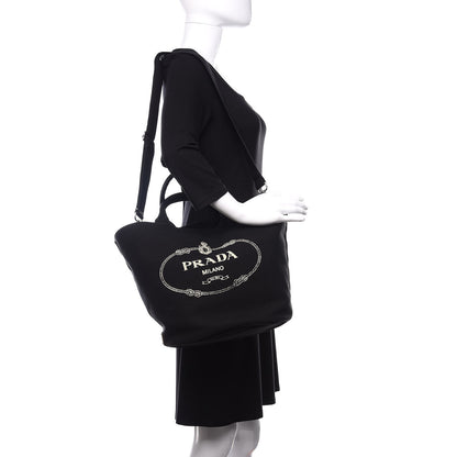 Prada Canapa Small Shopping Tote Black 2 of 10