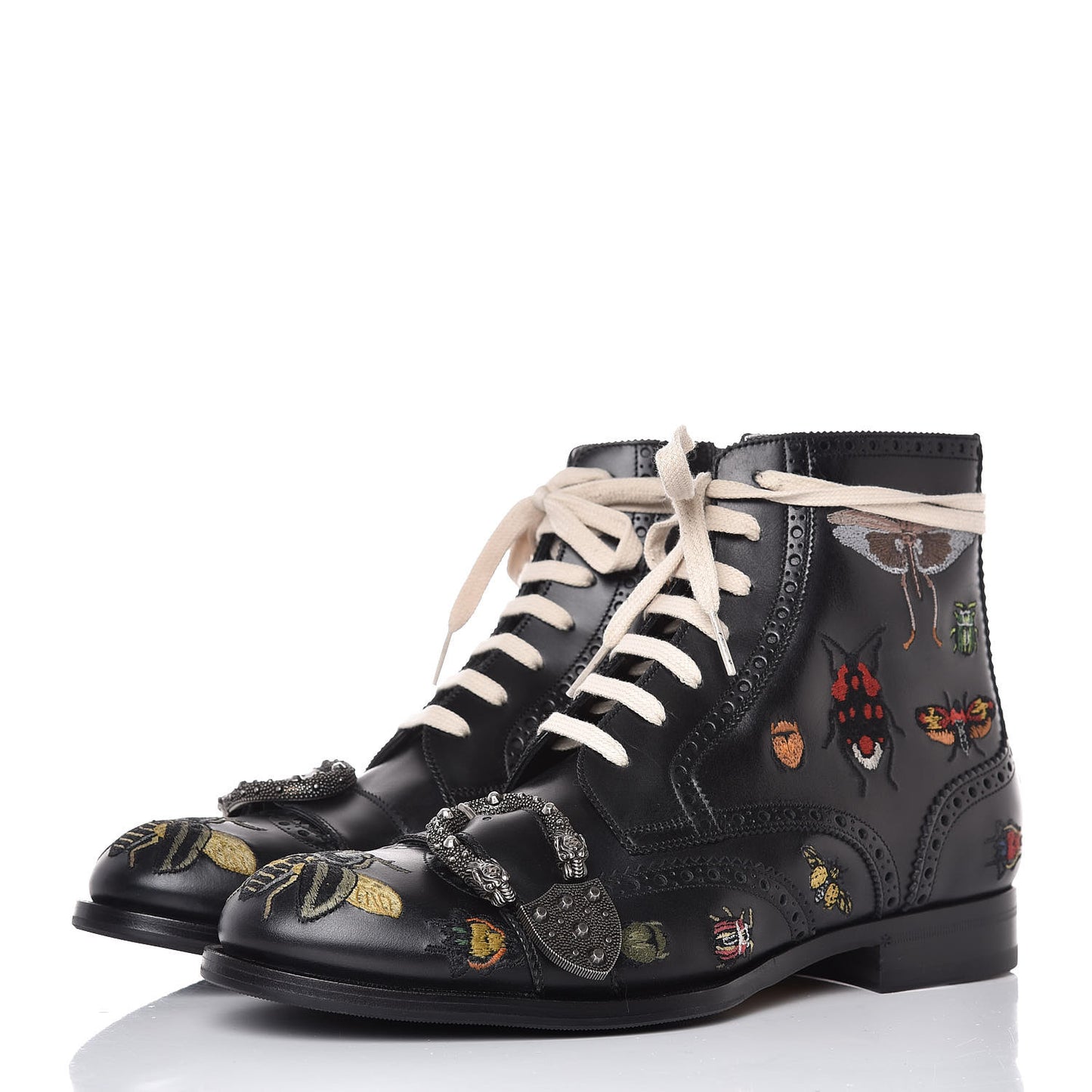 Calfskin Bug Embroidered Mens Queercore Brogue Wingtip Boots 9 Black