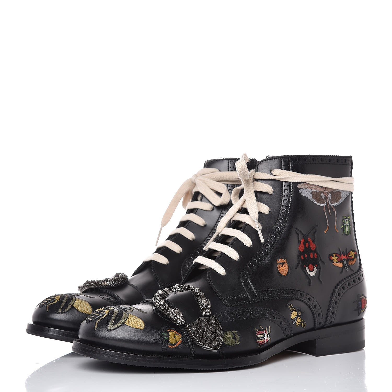 Gucci Calfskin Bug Embroidered Mens Queercore Brogue Wingtip Boots 9 Black 3 of 10