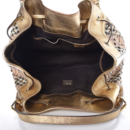 Burberry Haymarket Check Drawstring Claudia Bag Gold 5 of 17