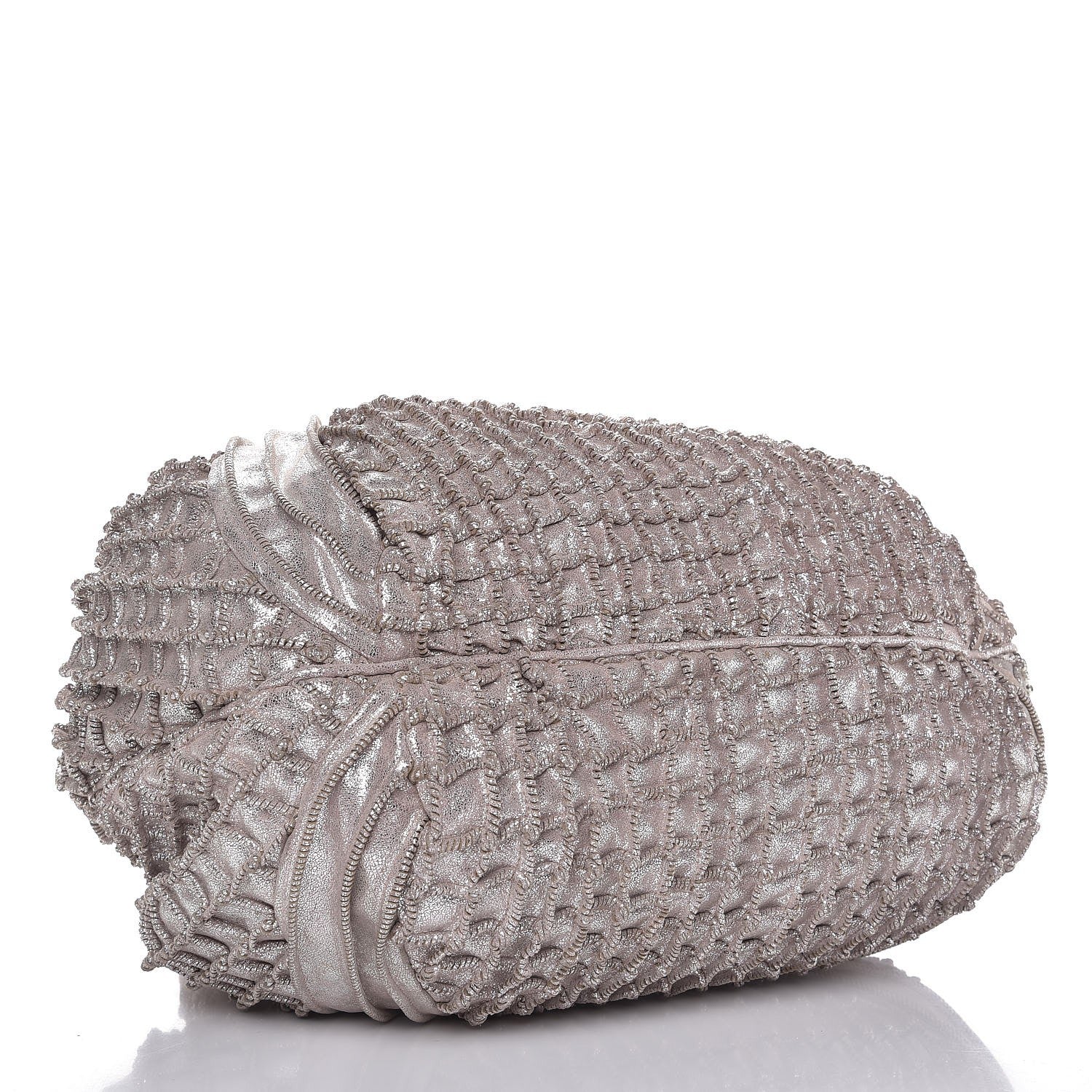 Fendi Metallic Boar Suede Fringed Spy Silver 4 of 9