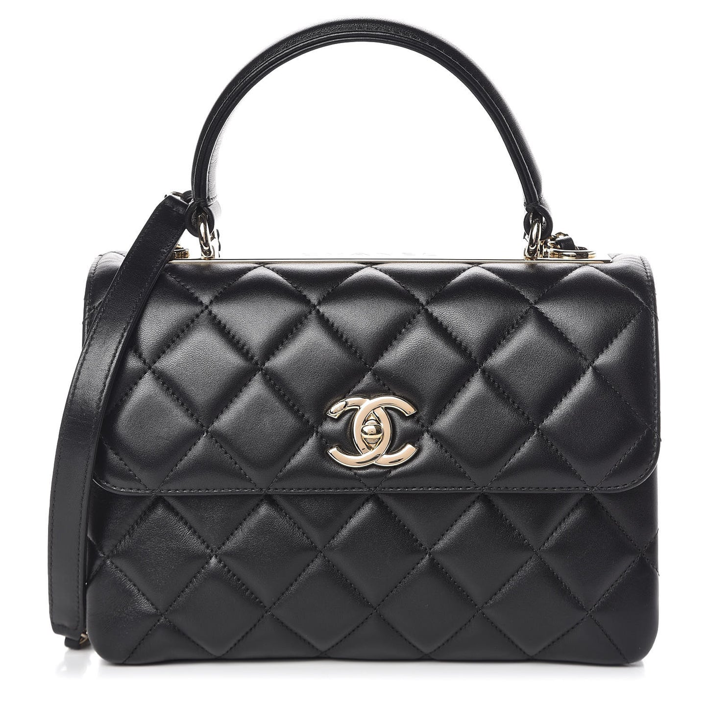 Lambskin Quilted Small Trendy CC Dual Handle Flap Bag Black