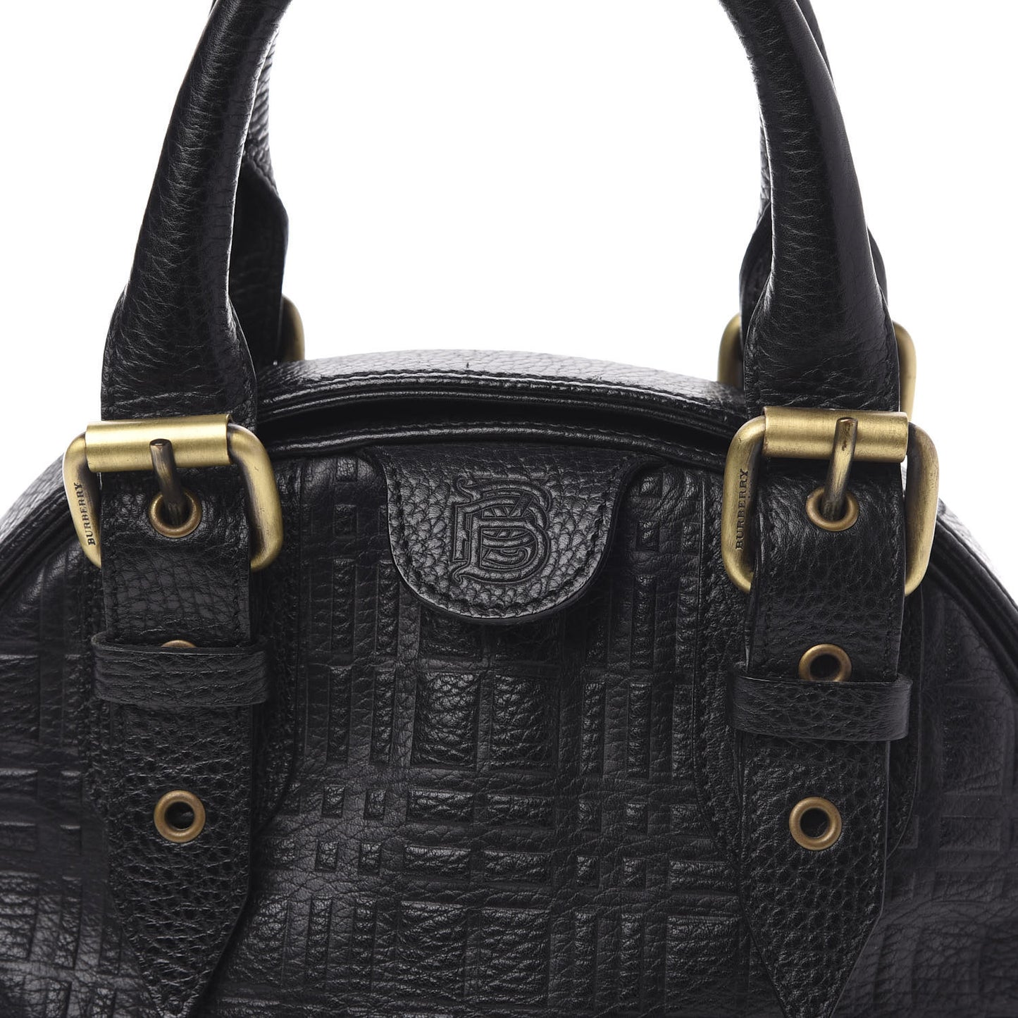 Signature Grain Calfskin Check Embossed Top Handle Bag Black