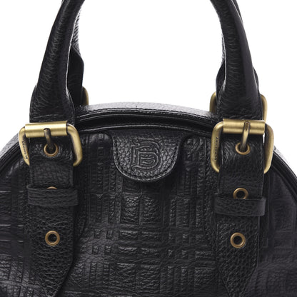 Burberry Signature Grain Calfskin Check Embossed Top Handle Bag Black 9 of 9