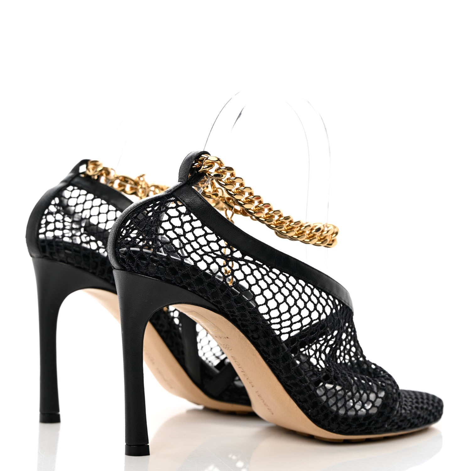 Bottega Veneta Mesh Calfskin Chain Stretch Pumps 38.5 Black 8 of 16