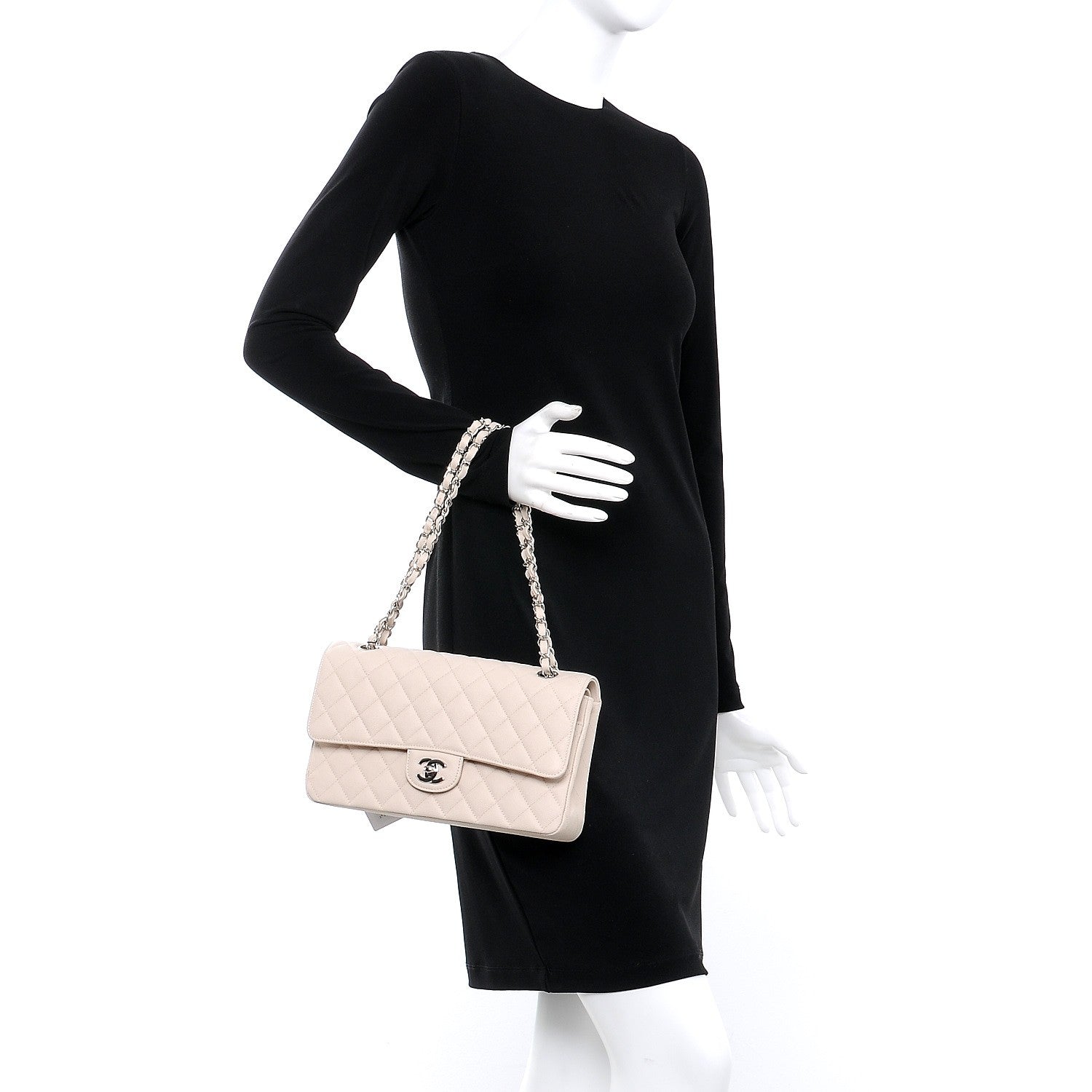 Chanel Caviar Quilted Medium Double Flap Light Beige 2 of 8