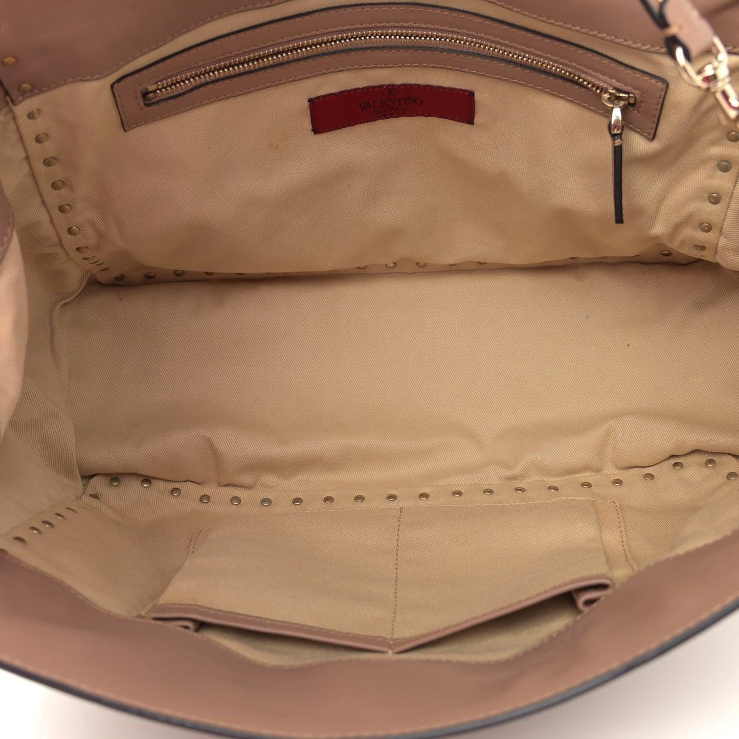 Vitello Rockstud Single Handle Flap Tote Beige