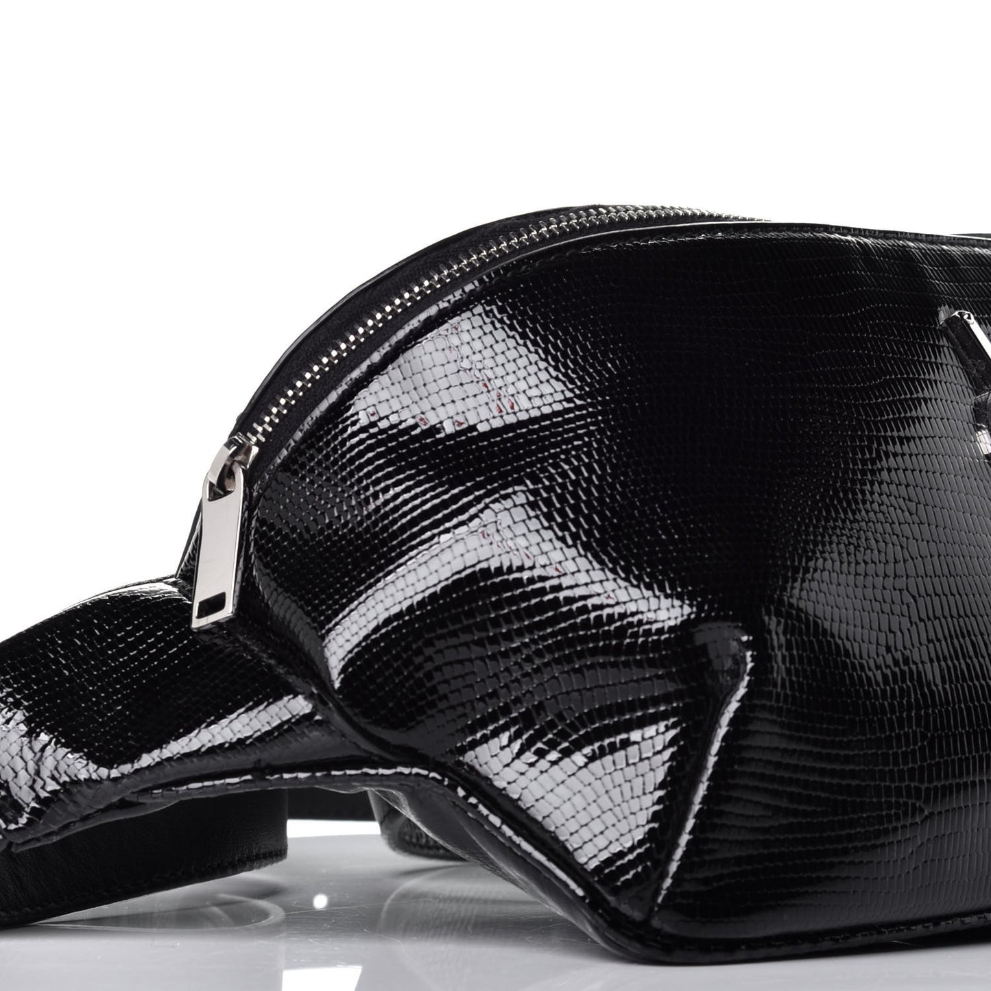 Lizard Embossed Calfskin Belt Bag Black