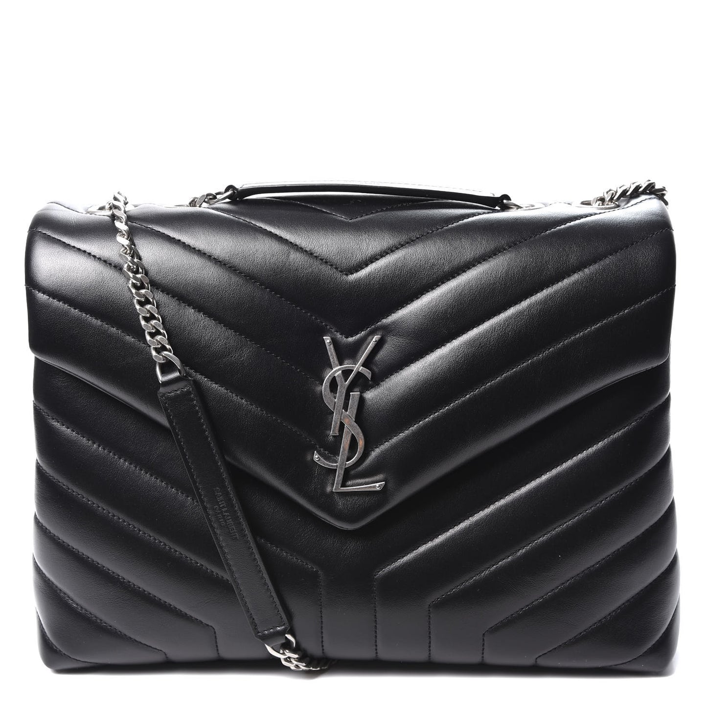 Calfskin Y Quilted Monogram Medium Loulou Chain Satchel Black