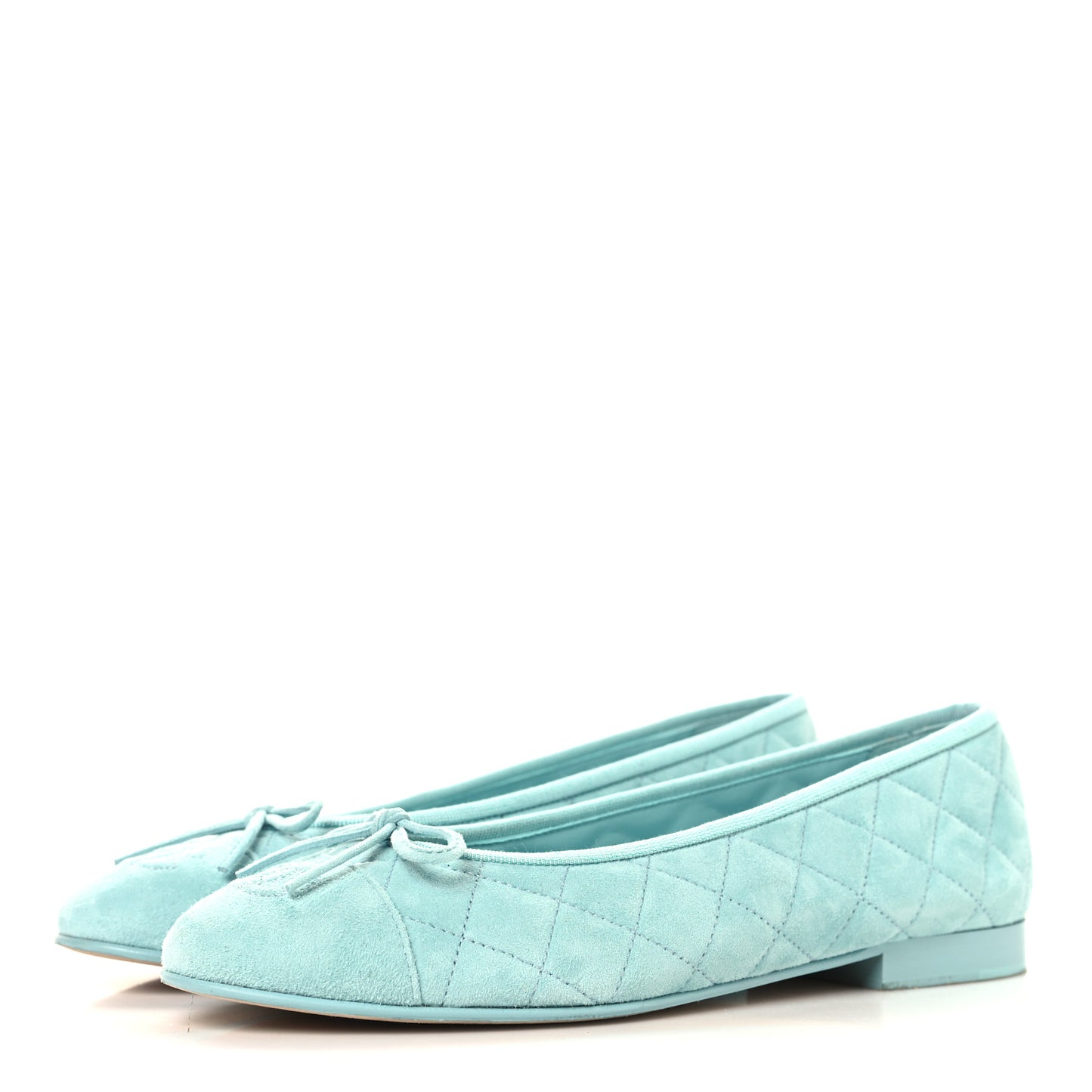Suede Calfskin Quilted Cap Toe CC Ballerina Flats 38.5 Light Blue