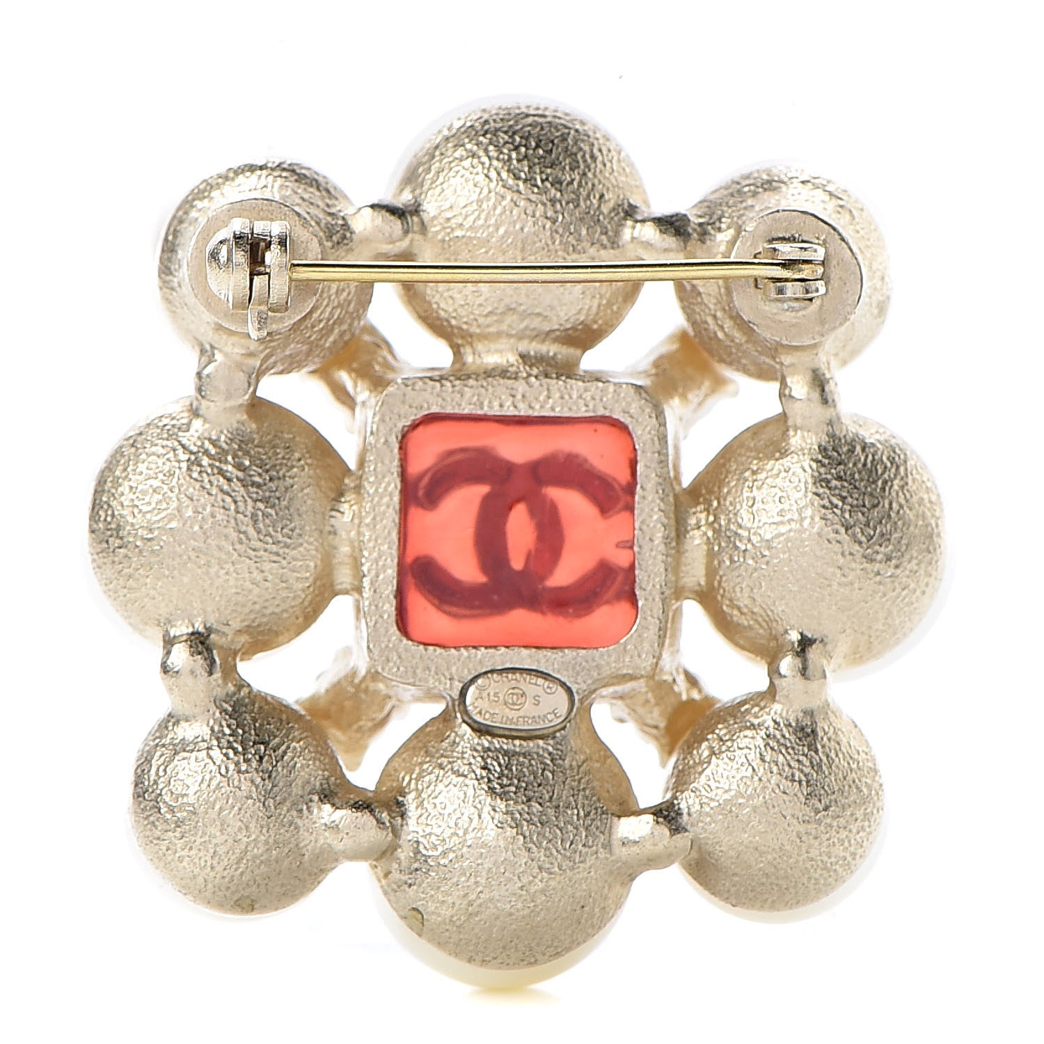 Chanel Pearl Resin Crystal CC Brooch Gold 3 of 5