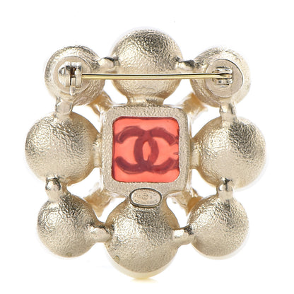 Chanel Pearl Resin Crystal CC Brooch Gold 3 of 5