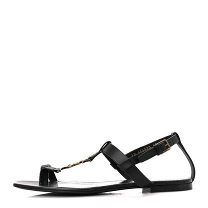 Saint Laurent Calfskin Cassandra Monogram Sandals 41 Black 1 of 9