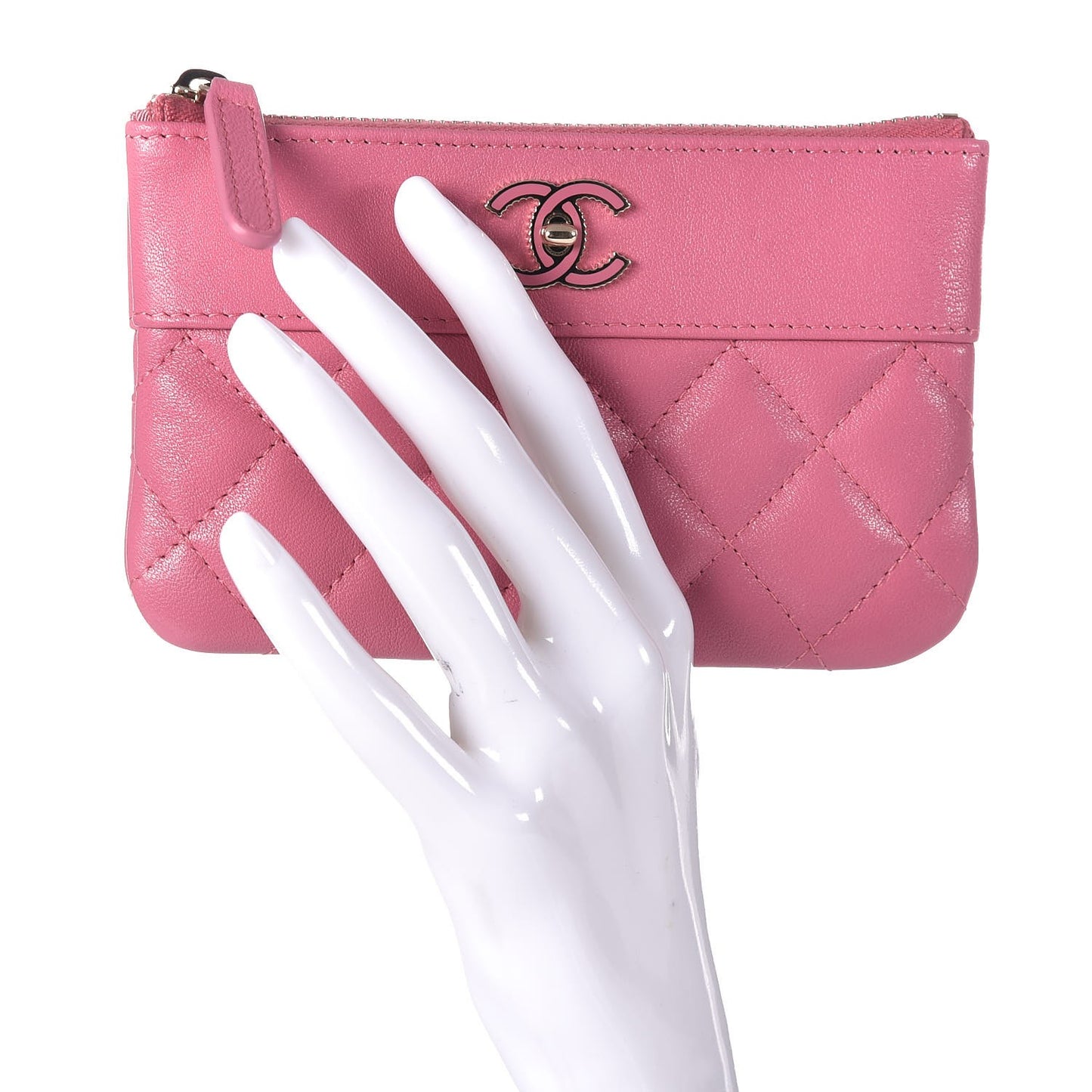 Sheepskin Quilted Small Vintage Mademoiselle Cosmetic Case Dark Pink