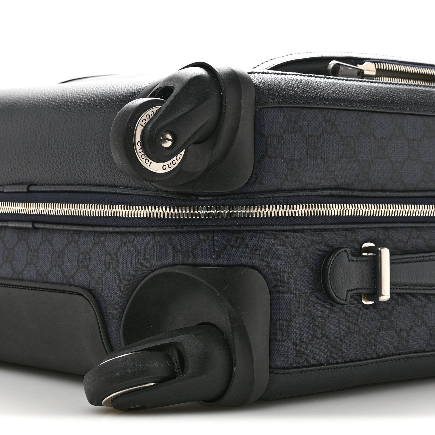 Gucci GG Supreme Monogram Textured Dollar Calfskin Web Ophidia Small Savoy Cabin Trolley Black Blue 9 of 12