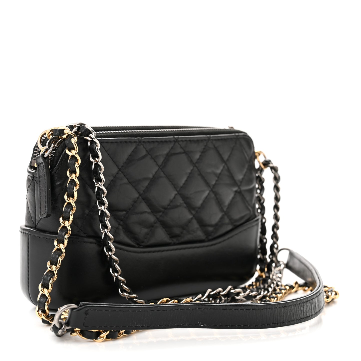 Aged Calfskin Quilted Small Gabrielle Clutch With Chain Black