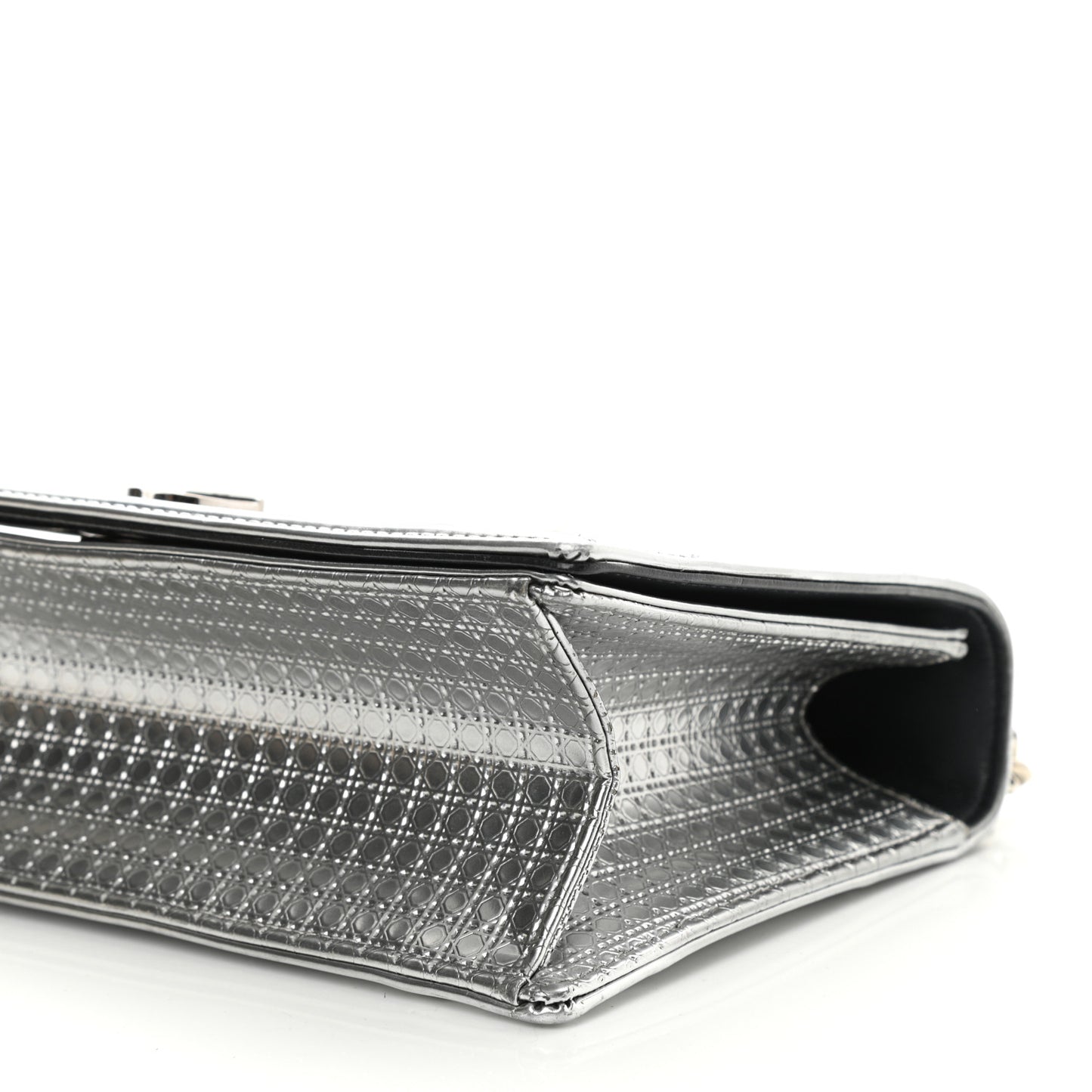Metallic Patent Micro-Cannage Medium Diorama Flap Bag Silver