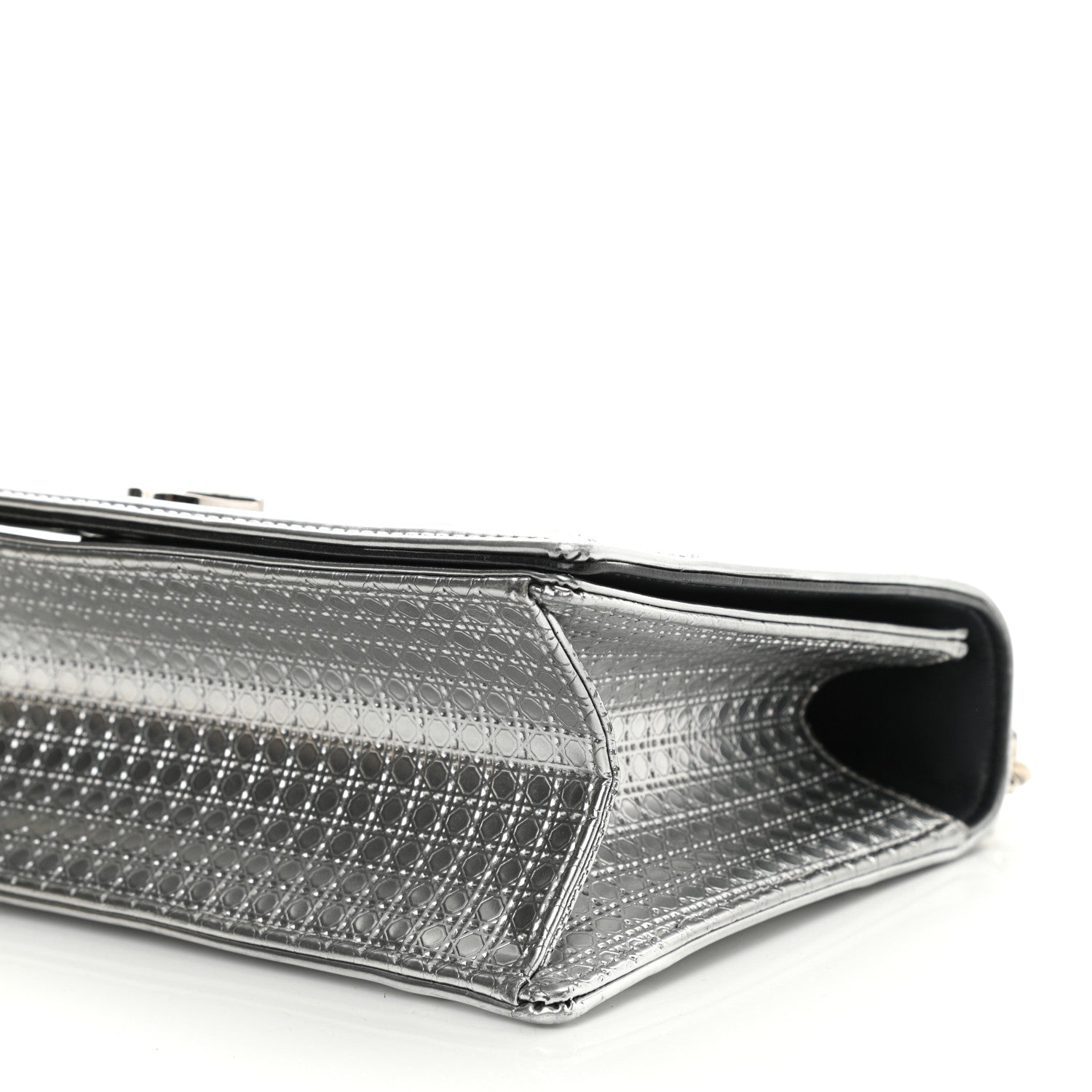 Christian Dior Metallic Patent Micro-Cannage Medium Diorama Flap Bag Silver 9 of 10