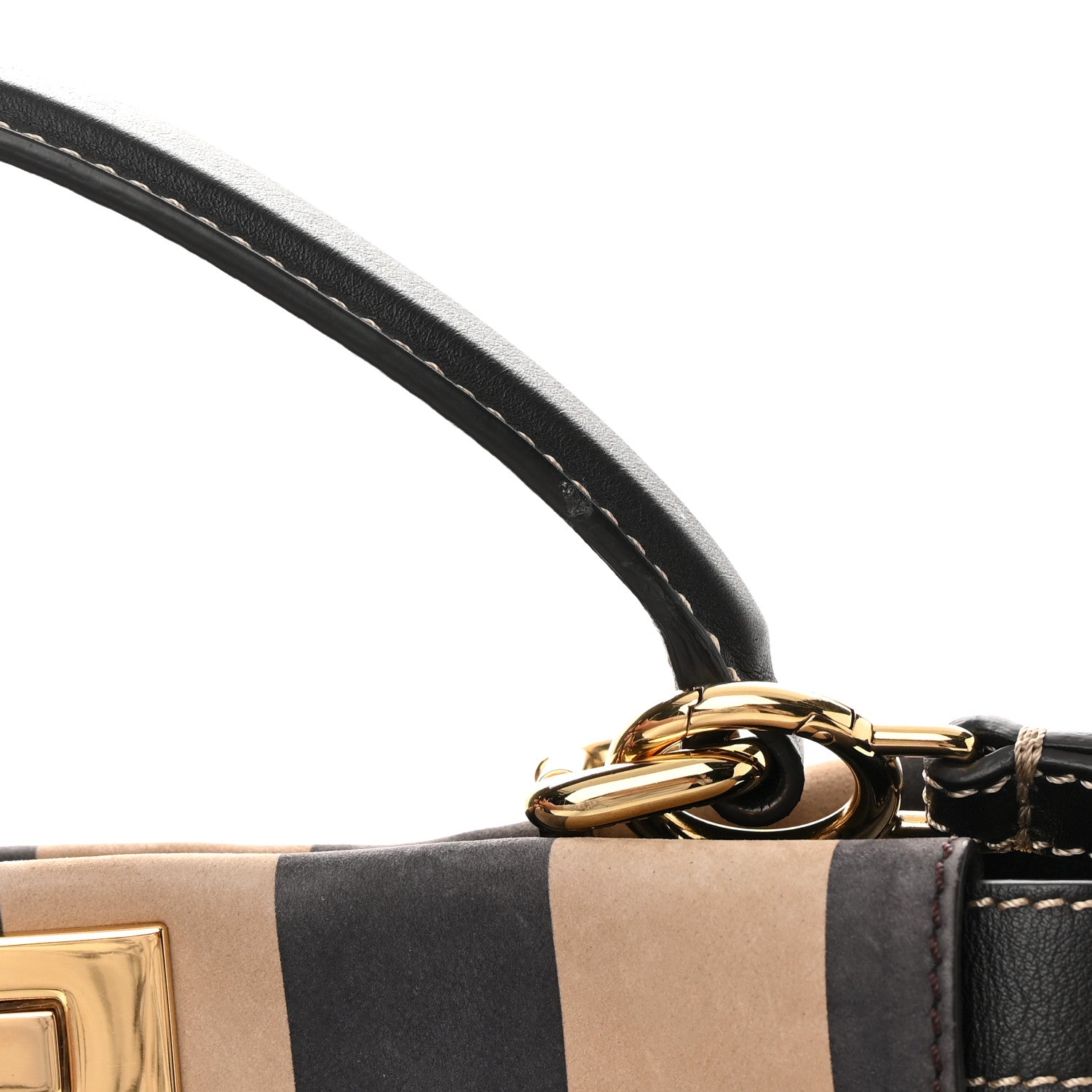 Fendi Vitello Nabuk Seta Pequin Medium Peekaboo Iconic Satchel Tobacco Moro Ebano 13 of 14