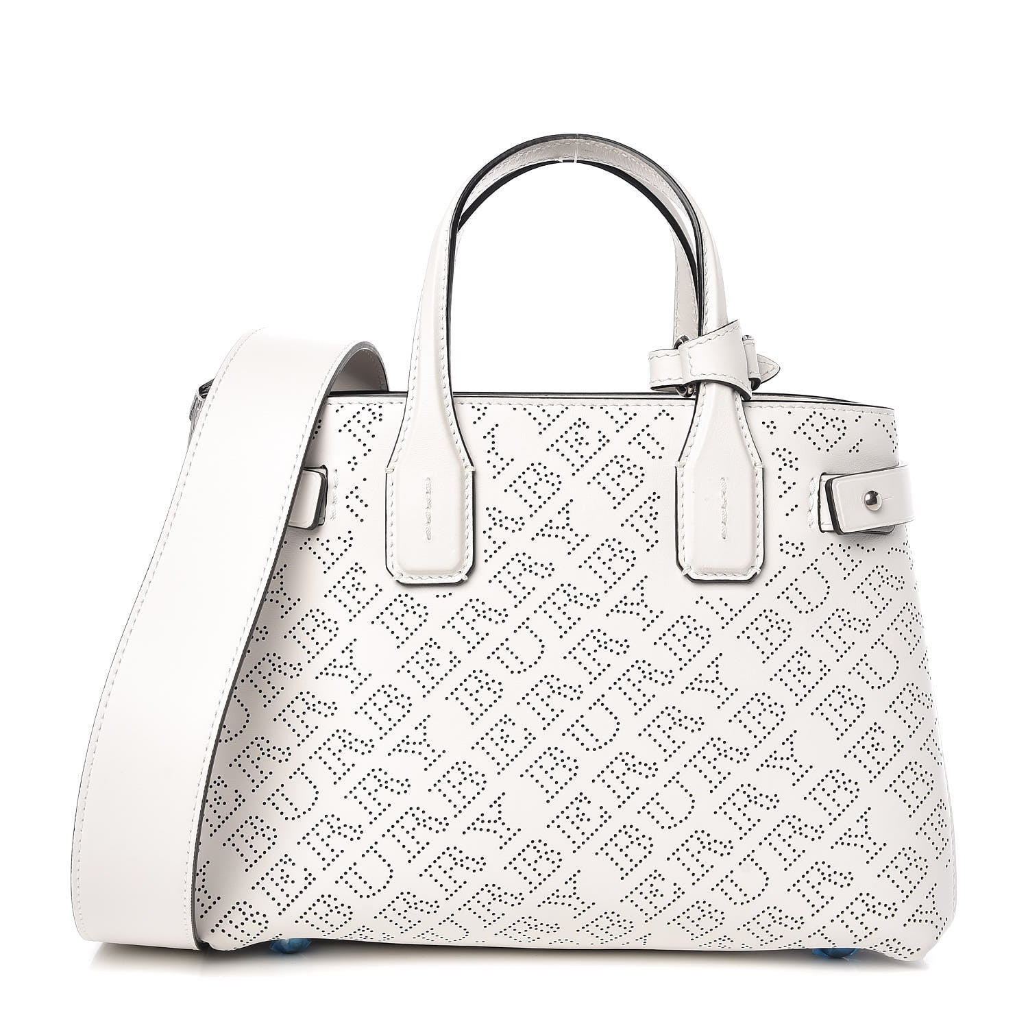 Burberry Calfskin Perforated Small Banner Tote Chalk White 1 of 8