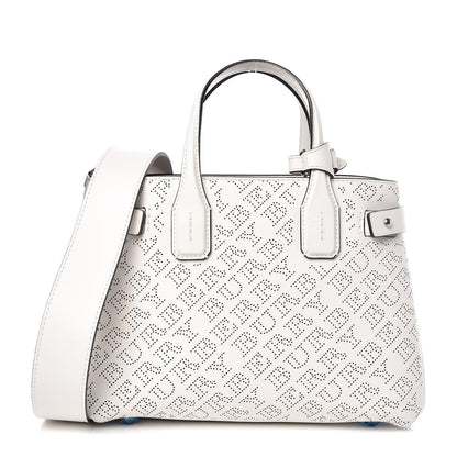 Burberry Calfskin Perforated Small Banner Tote Chalk White 1 of 8