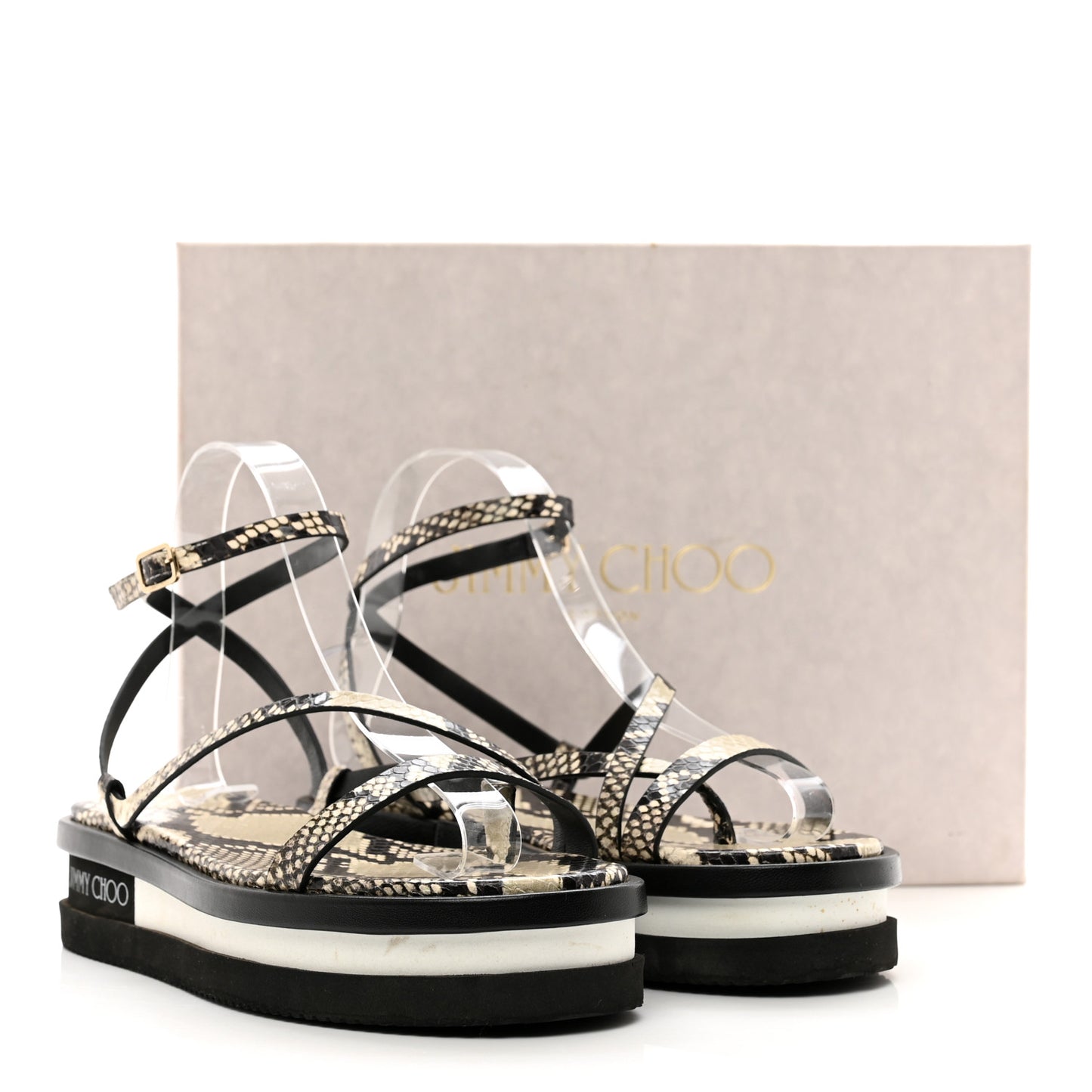Snake Embossed Pine Platform Sandals 37.5 Black