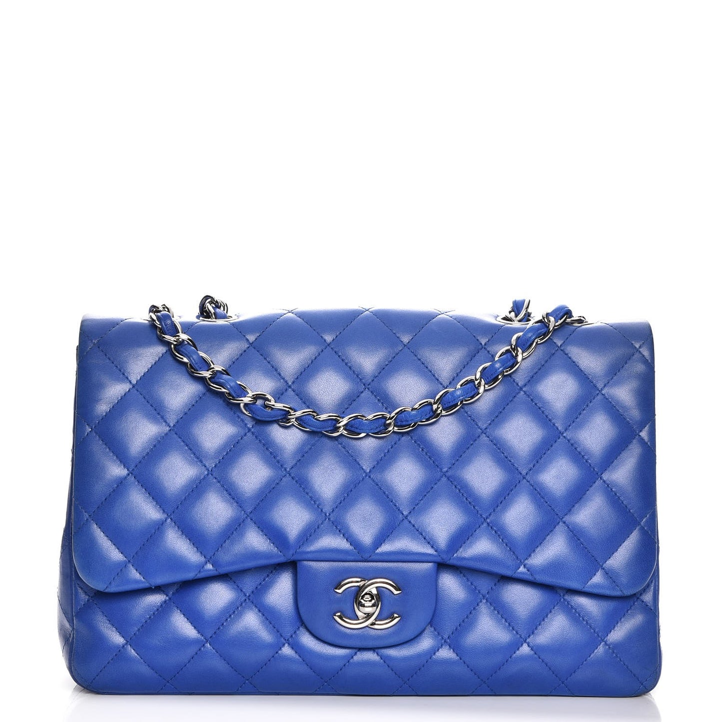 Lambskin Quilted Jumbo Single Flap Blue