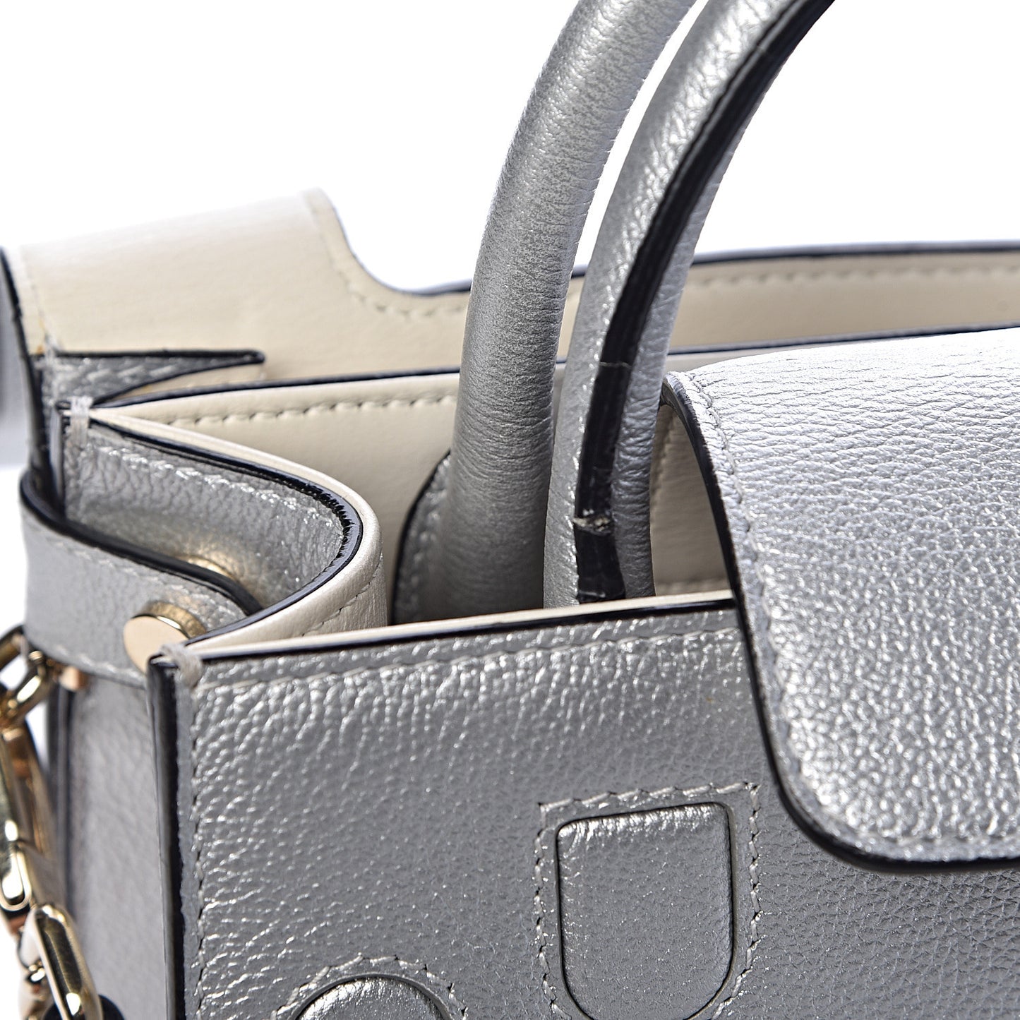 Metallic Grained Calfskin Mini Diorever Flap Silver