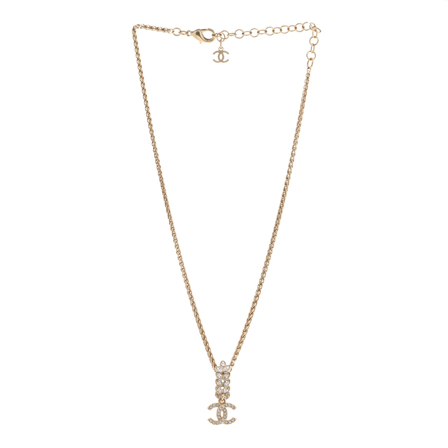 Chanel Crystal CC Pendant Necklace Gold 3 of 7