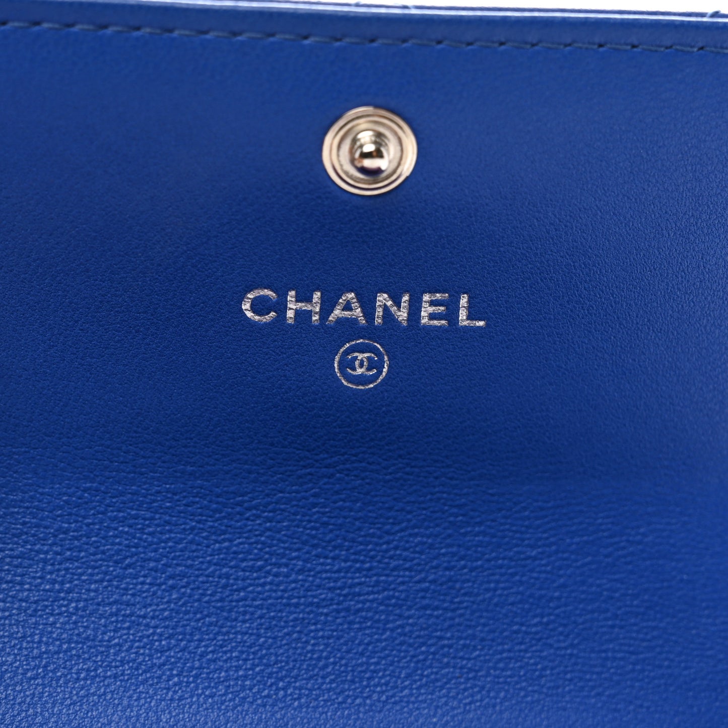 Lambskin Quilted Flap Card Holder Blue