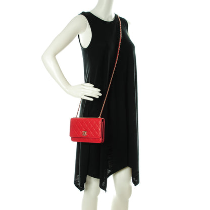 Chanel Lambskin Quilted Trendy CC Wallet On Chain WOC Red 2 of 9