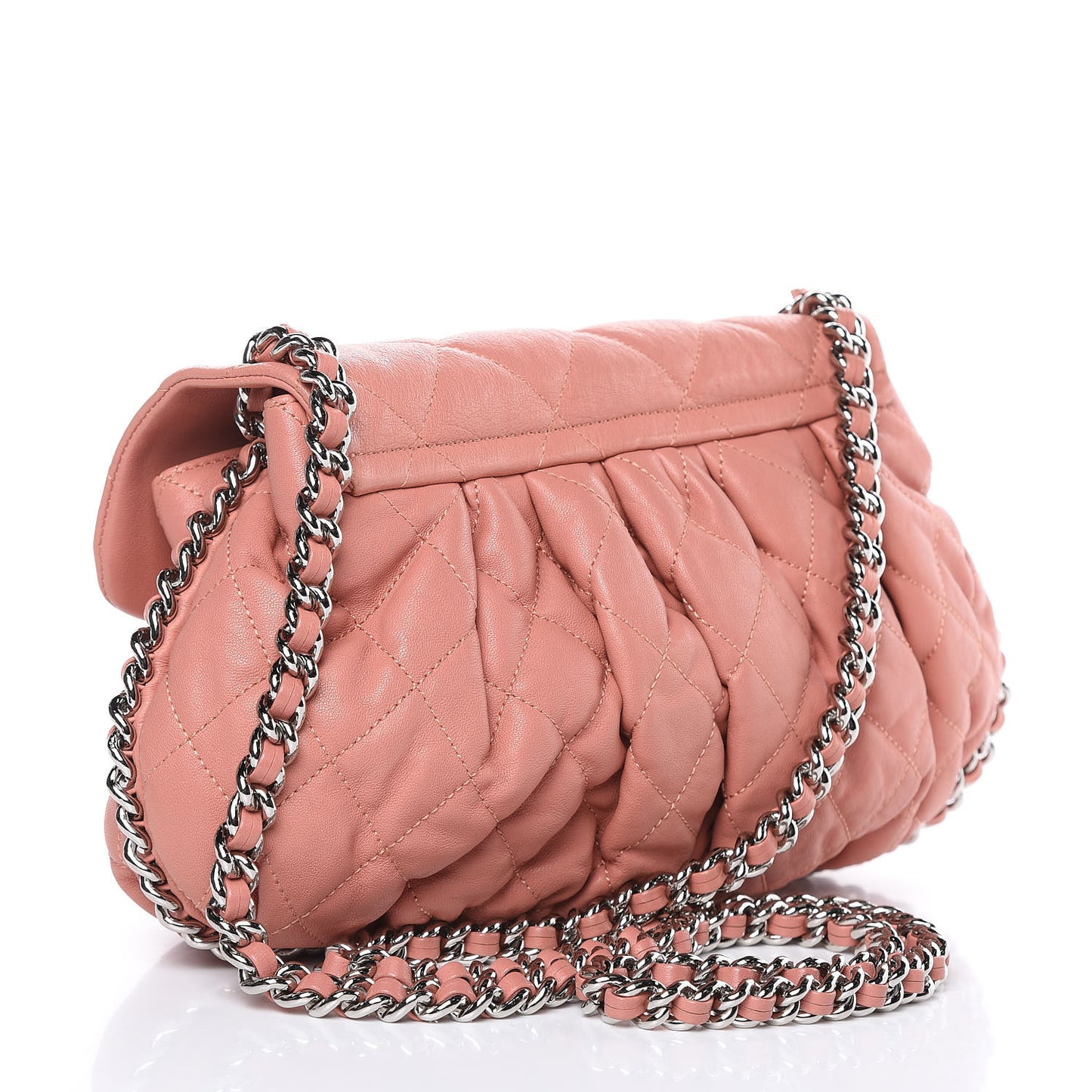 Washed Lambskin Quilted Medium Chain Around Messenger Pink