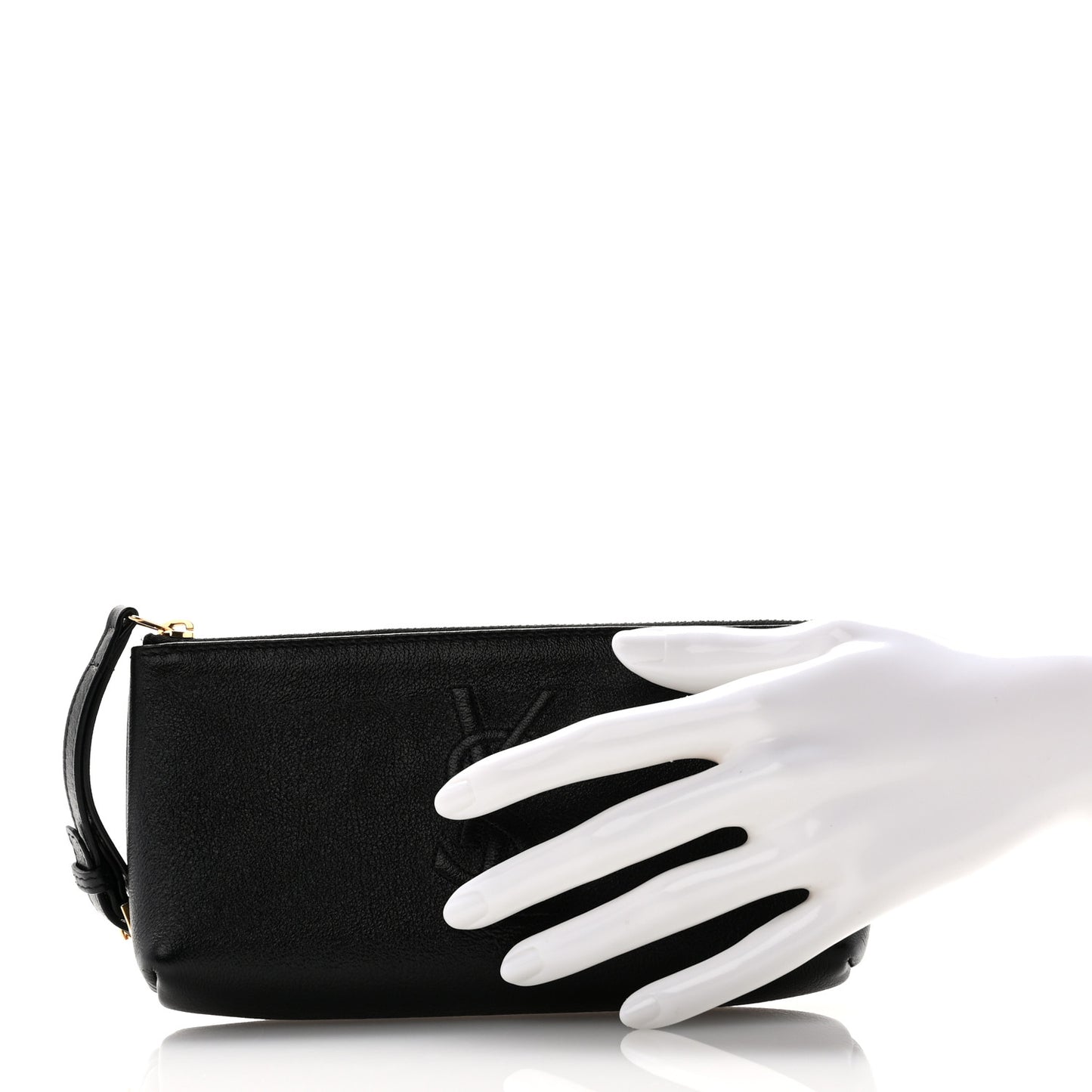 Calfskin Monogram Wristlet Pouch Black