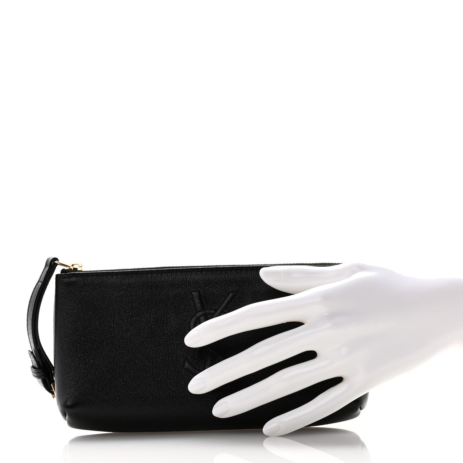 Saint Laurent Calfskin Monogram Wristlet Pouch Black 2 of 7