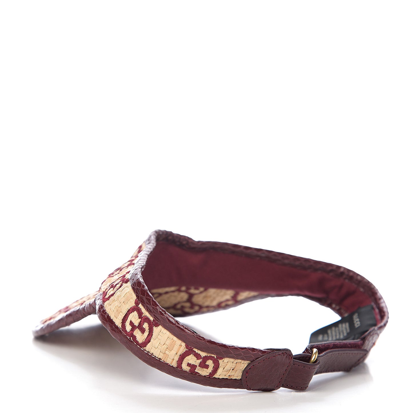 Raffia Elaphe GG Monogram Embroidered Afraa Visor L Ivory Bordeaux
