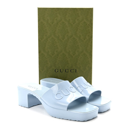 Gucci Rubber Gucci Logo Womens Platform 20/60mm Slide Sandals 41 Porcelain Light Blue 10 of 10
