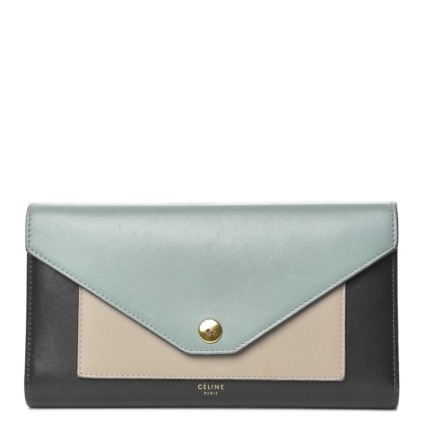 Smooth Calfskin Pocket Tri-Fold Multifunction Envelope Flap Wallet Jade