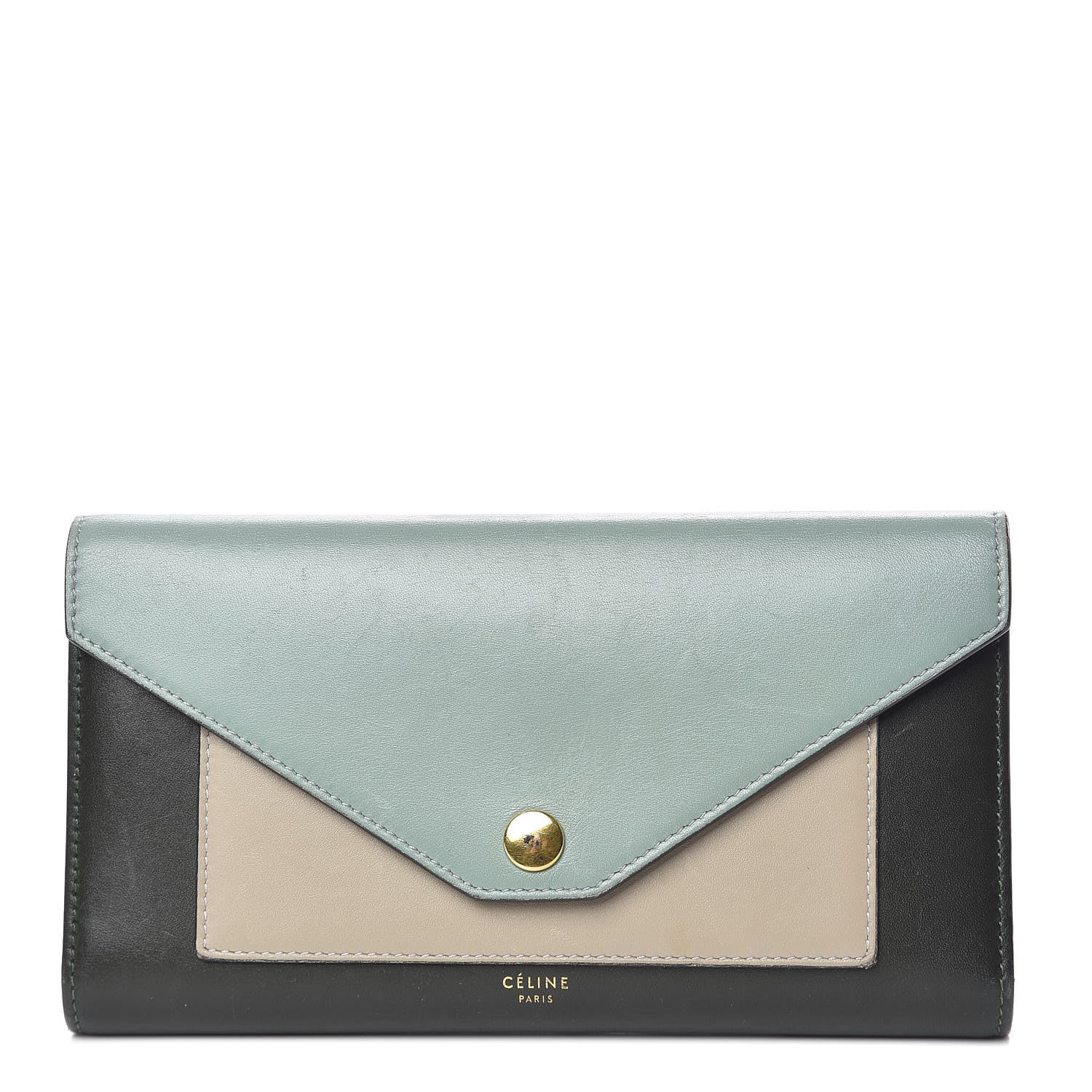 Celine Smooth Calfskin Pocket Tri-Fold Multifunction Envelope Flap Wallet Jade 1 of 26