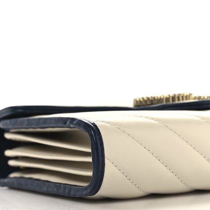 Gucci Vintage Effect Calfskin Matelasse Diagonal Torchon GG Marmont Chain Wallet Mystic White Blue Agata 11 of 13