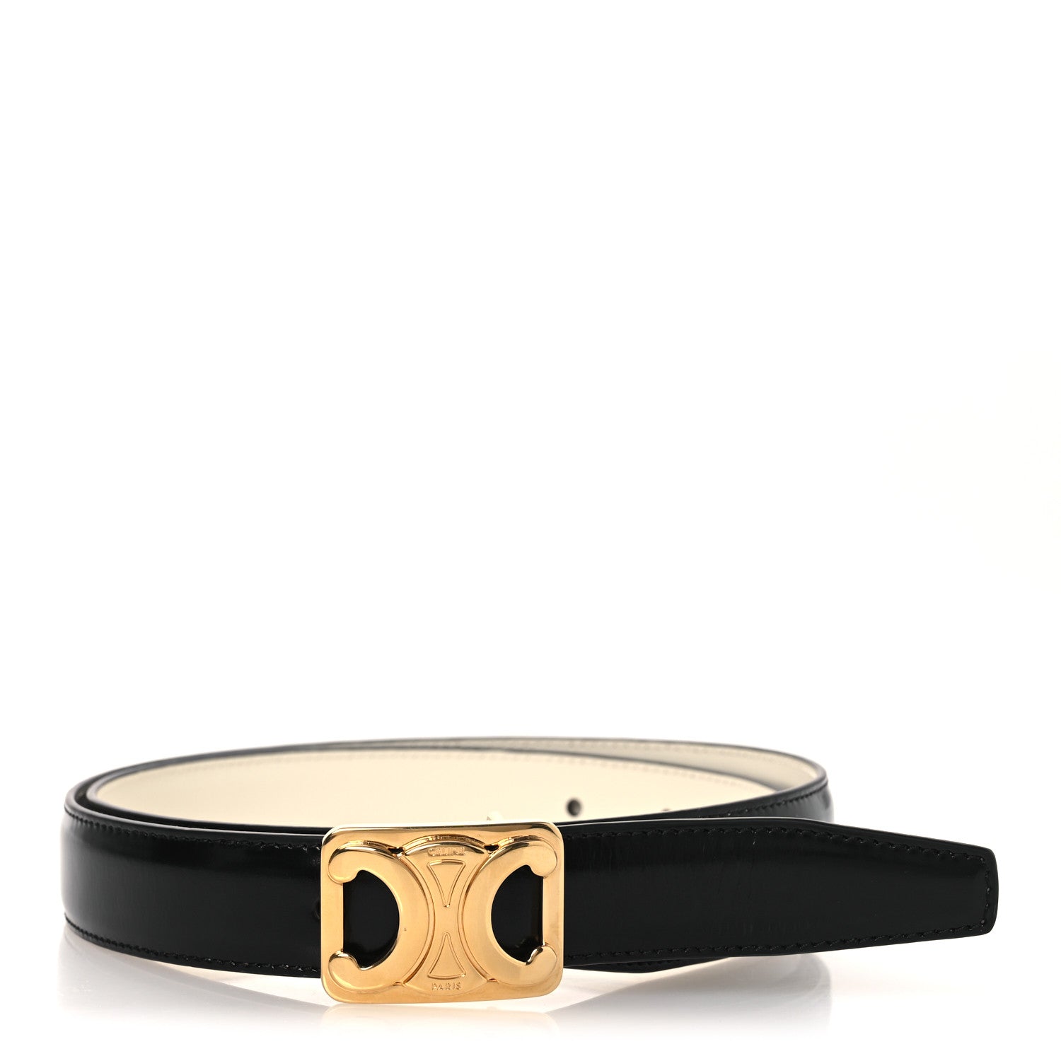 celine ベルト Celine Box Calfskin Reversible Triomphe 80 32 Belt Black White
