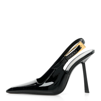 Saint Laurent Glazed Calfskin Lee Slingback Pumps 40 Black 1 of 8